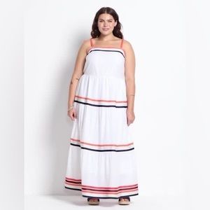 Lane Bryant White Ribbon Strap Striped Dress